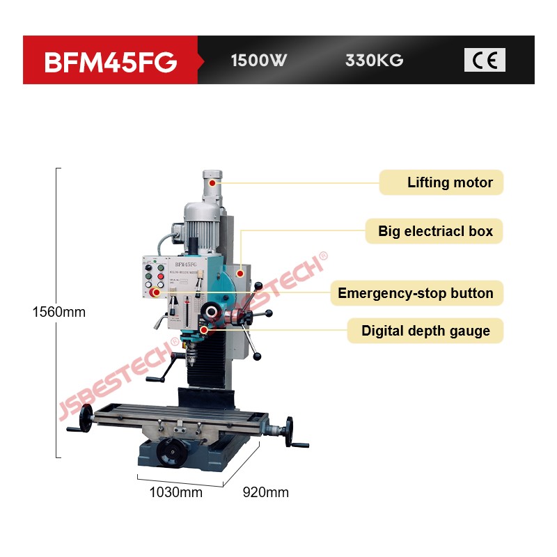 BFM45G Drilling Milling Machine Mill Drill Tool Vertical Metal Cutting Tapping Manual Product