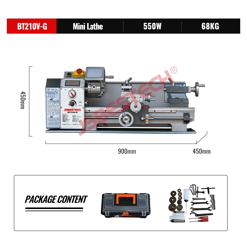 BT210V-G Small mini metal 210mm 600W lathe machine