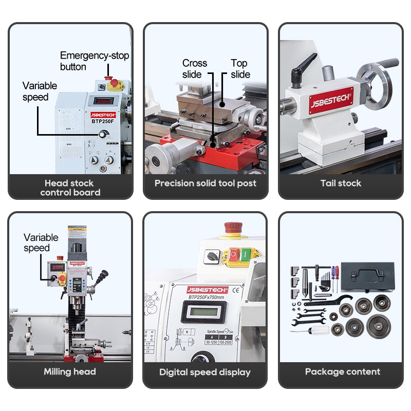 BT250F Mini multi functional lathe mill drilling combo machine