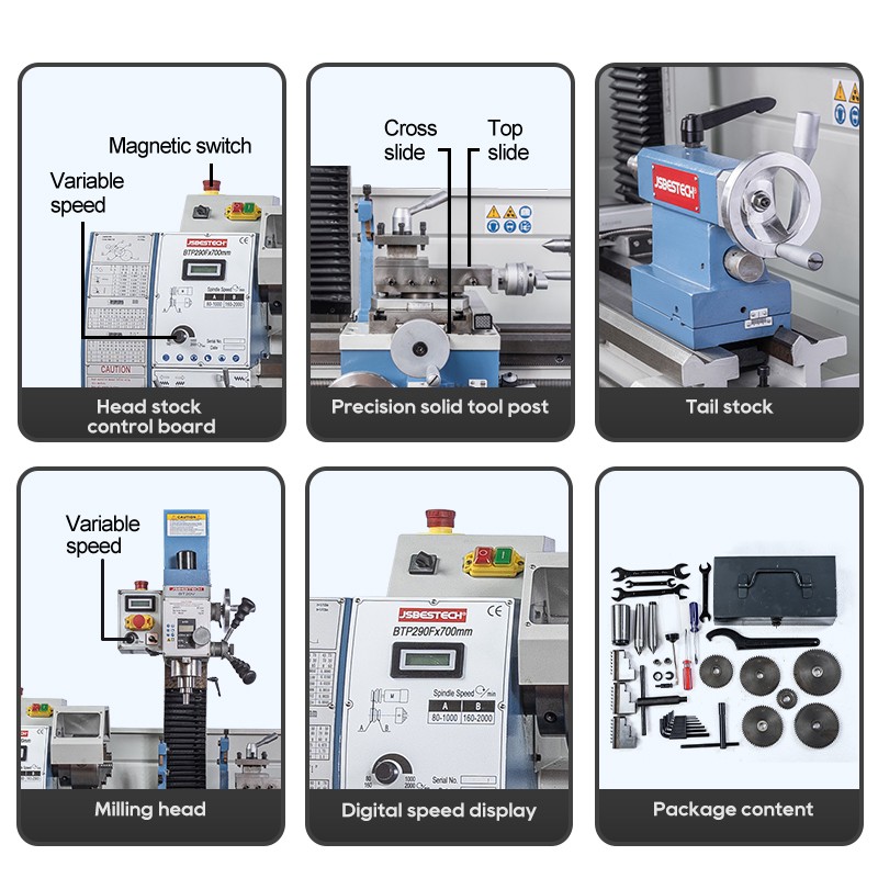 BT290F Brushless motor metal lathe machine with milling head