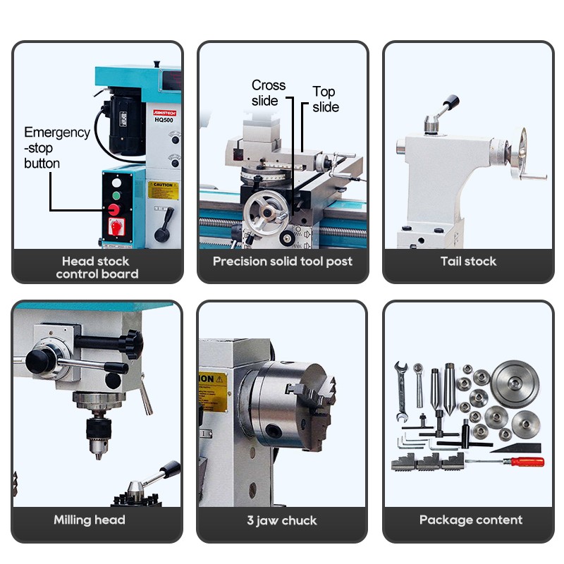 Manual Mini Lathe Milling Machine HQ500 Combo Lathe Milling Machine Metal Combination Lathe Milling Machine