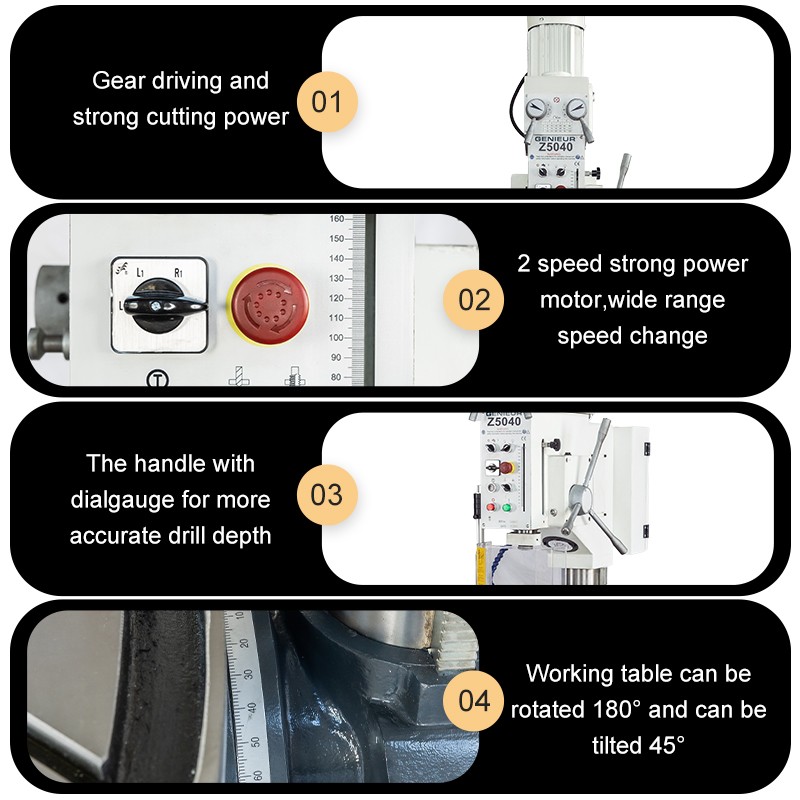 Z5040 2 speed motor drilling tapping machine specification